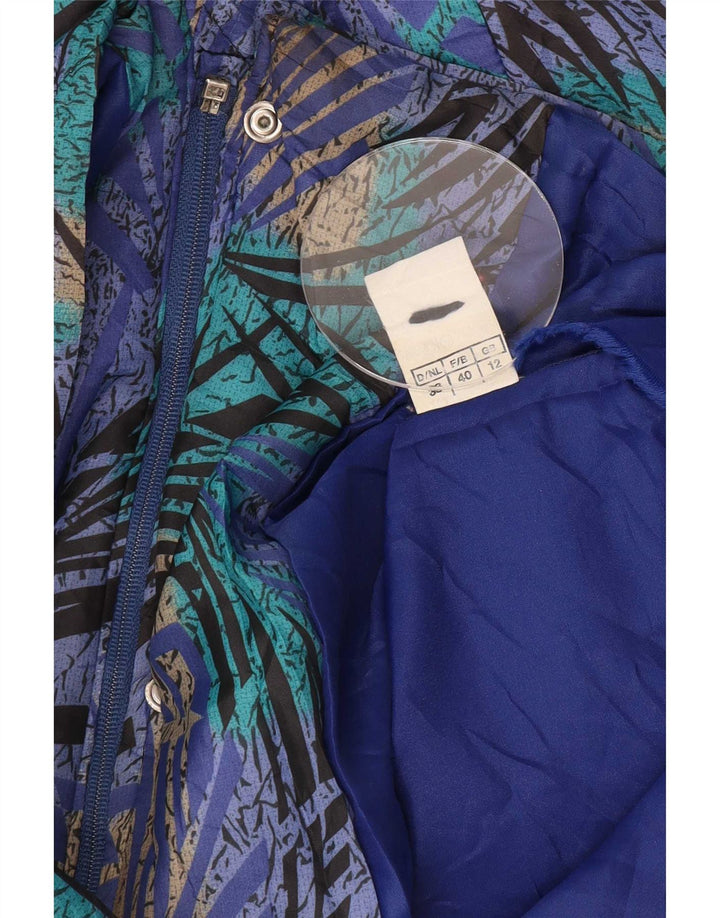 Vintage feminino padrão abstrato casaco acolchoado ajuste relaxado Reino Unido 12 azul médio
