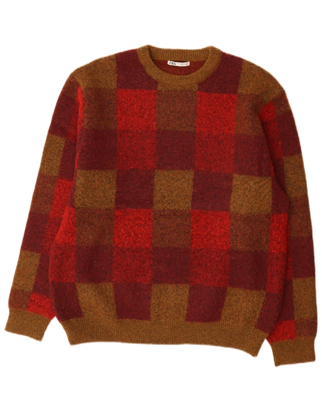 Zara Suéter masculino com gola redonda, poliéster geométrico multicolorido médio