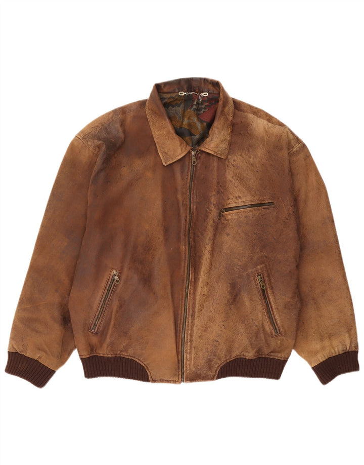 Jaqueta de couro masculina vintage UK 44 2XL couro marrom