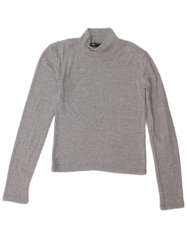 Suéter feminino Zara com gola tartaruga e gola redonda, Reino Unido 10 pequeno cinza