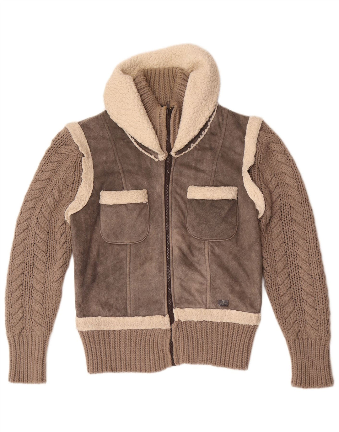 Jaqueta bomber feminina de malha Sherpa de Gaudi IT 46 grande poliéster cinza