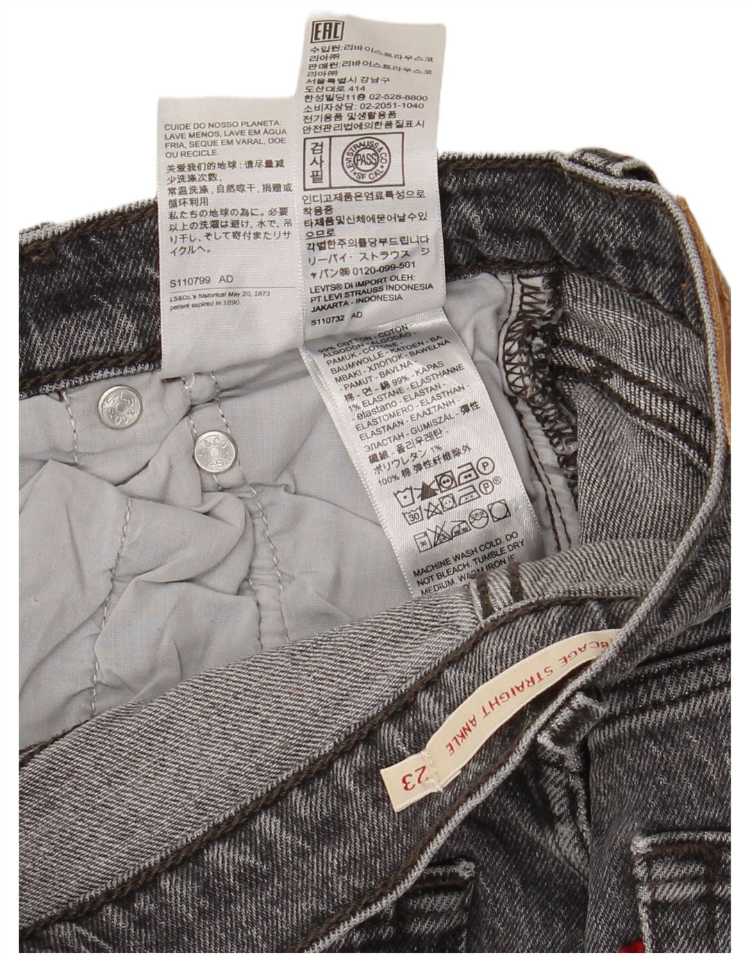 Jeans feminino Levi'S Ribcage Straight W23 L27 algodão cinza