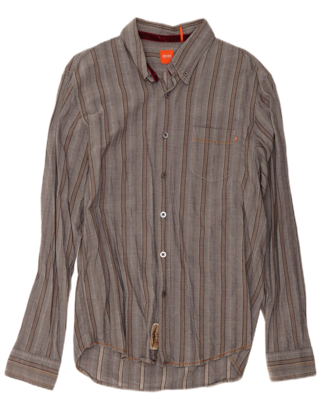 Camisa masculina Hugo Boss XL algodão listrado cinza