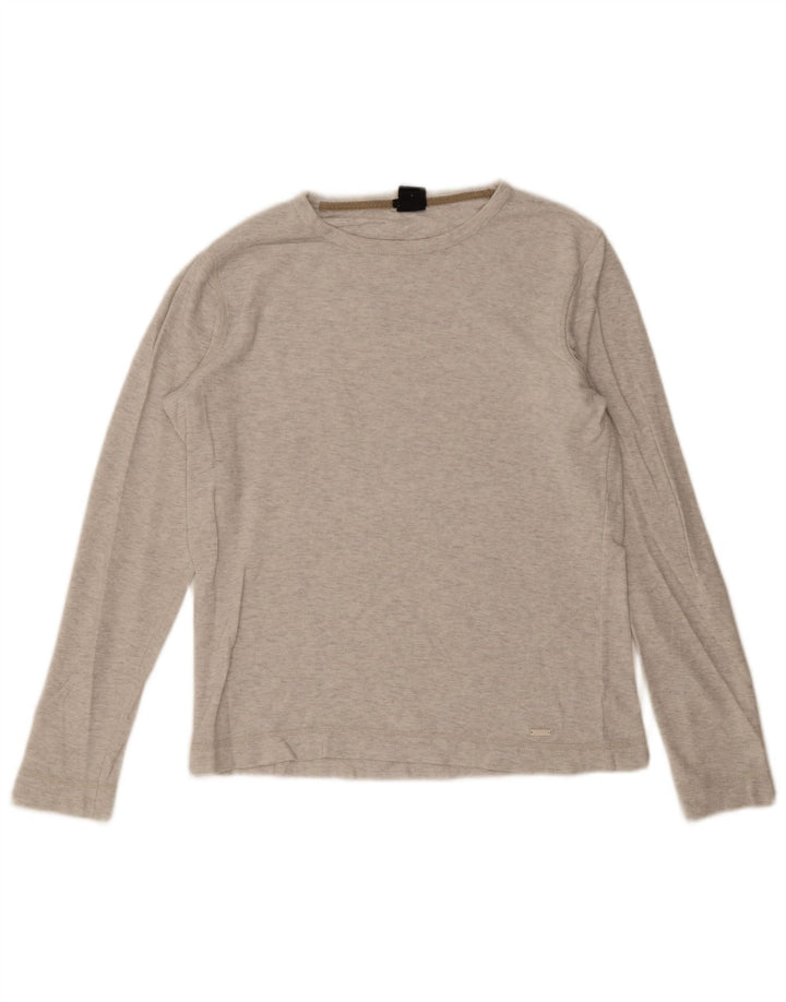 Hugo Boss Masculino Slim Fit Top Manga Longa Grande Cinza