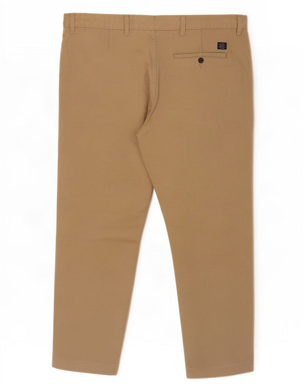 Calça chino reta masculina Marks & Spencer W42 L31 algodão bege