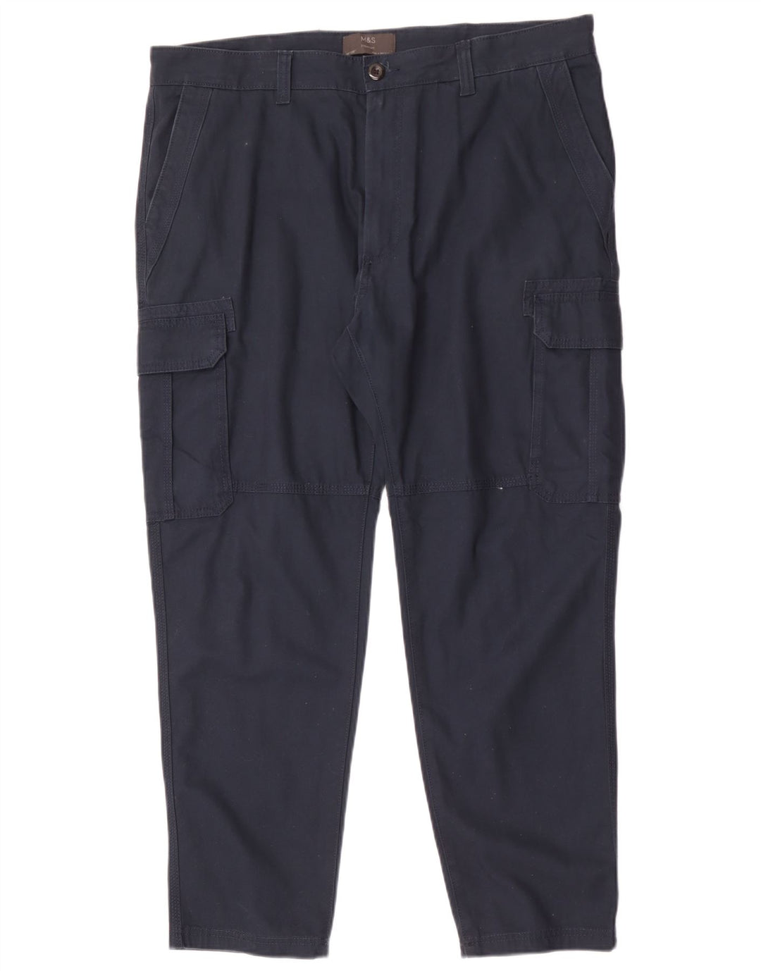 Calça cargo reta masculina Marks & Spencer W38 L29 algodão azul marinho
