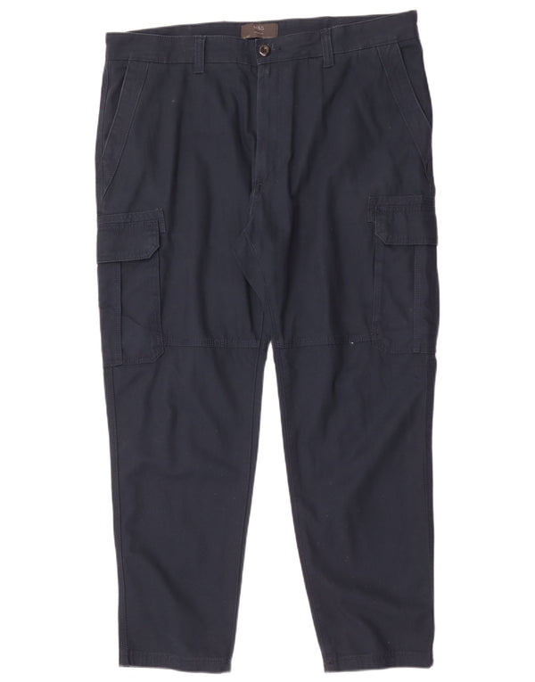 Calça cargo reta masculina Marks & Spencer W38 L29 algodão azul marinho