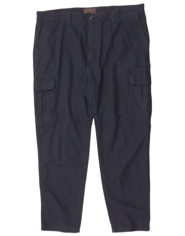 Calça cargo reta masculina Marks & Spencer W38 L29 algodão azul marinho