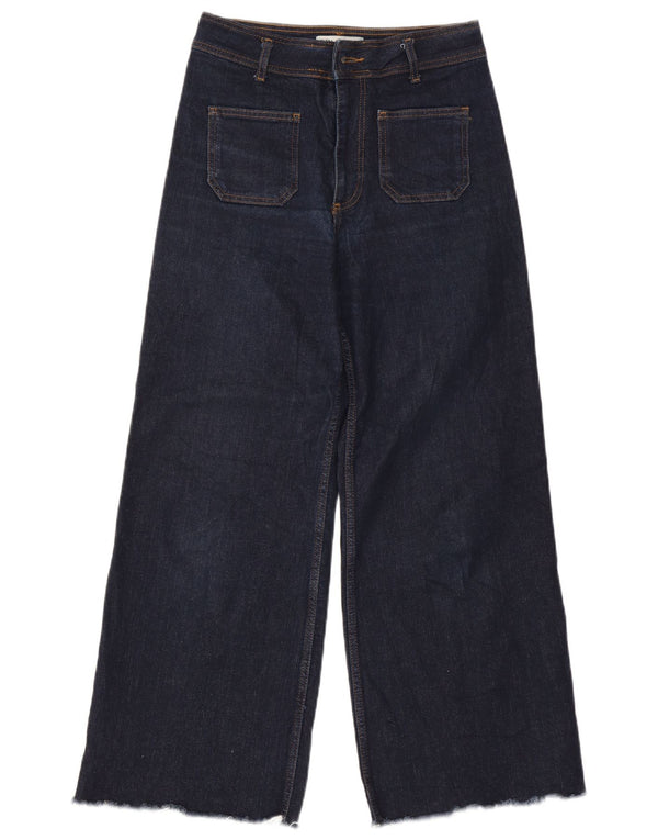 Zara Jeans feminino cintura alta com perna larga EU 40 médio W30 L28 azul marinho
