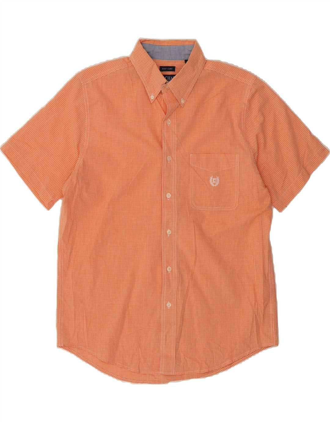 CHAPS Mens Short Sleeve Shirt Medium Orange Check Cotton Vintage Chaps and Second-Hand Chaps from Messina Hembry 