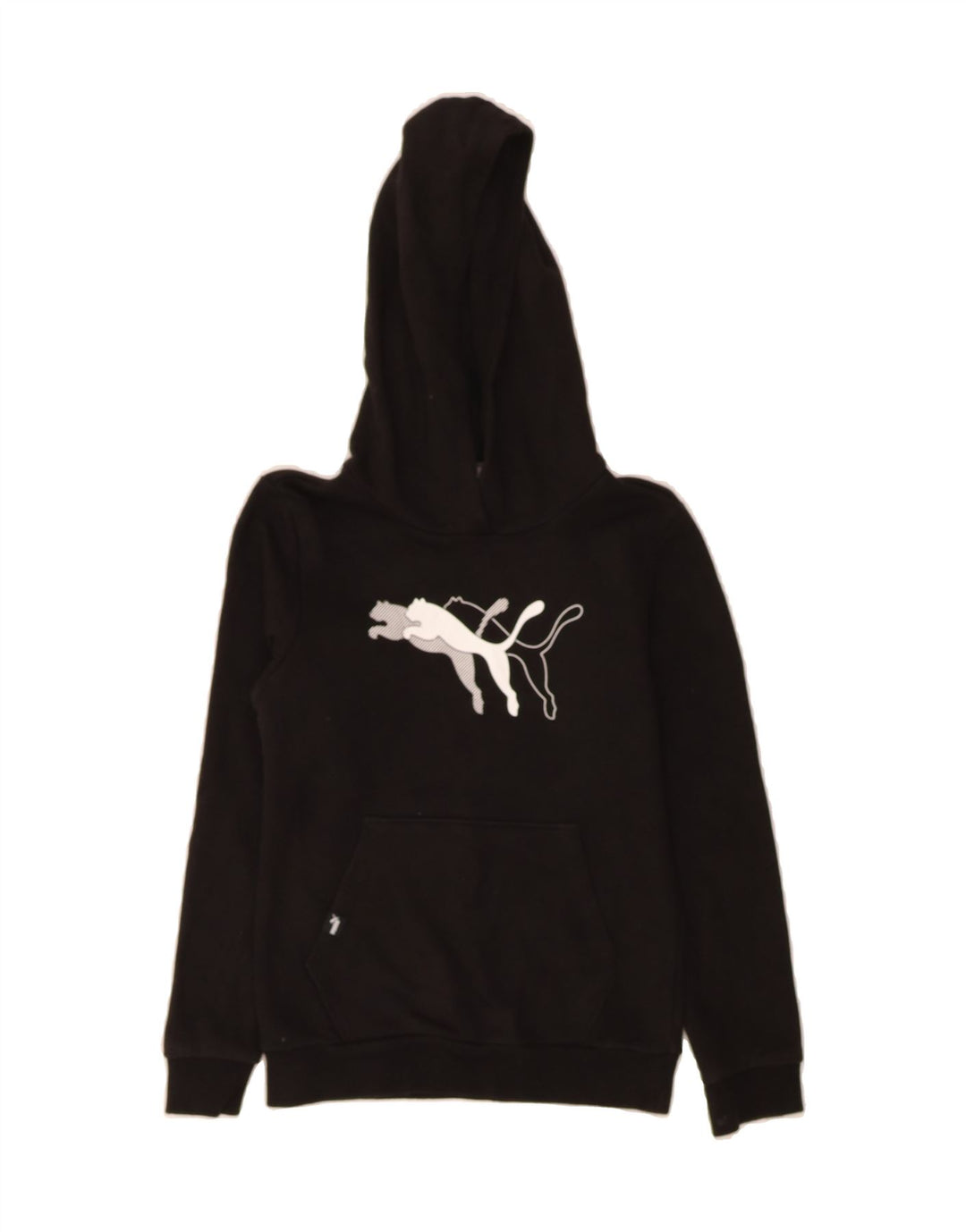 PUMA Boys Graphic Hoodie Jumper 9-10 Years Black Cotton Vintage Puma and Second-Hand Puma from Messina Hembry 
