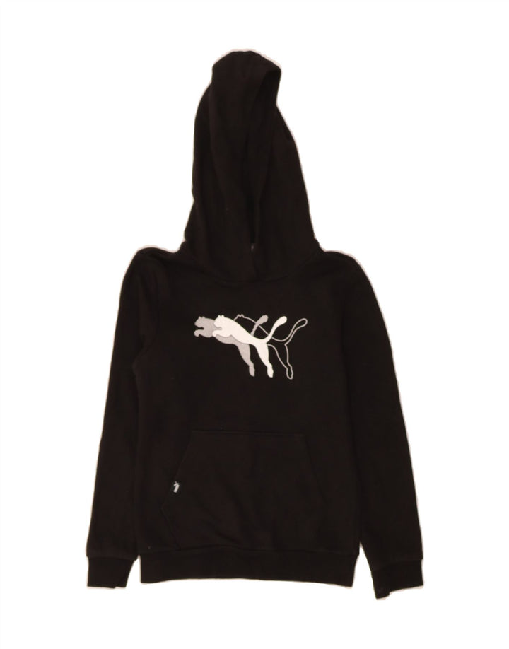 PUMA Boys Graphic Hoodie Jumper 9-10 Years Black Cotton Vintage Puma and Second-Hand Puma from Messina Hembry 