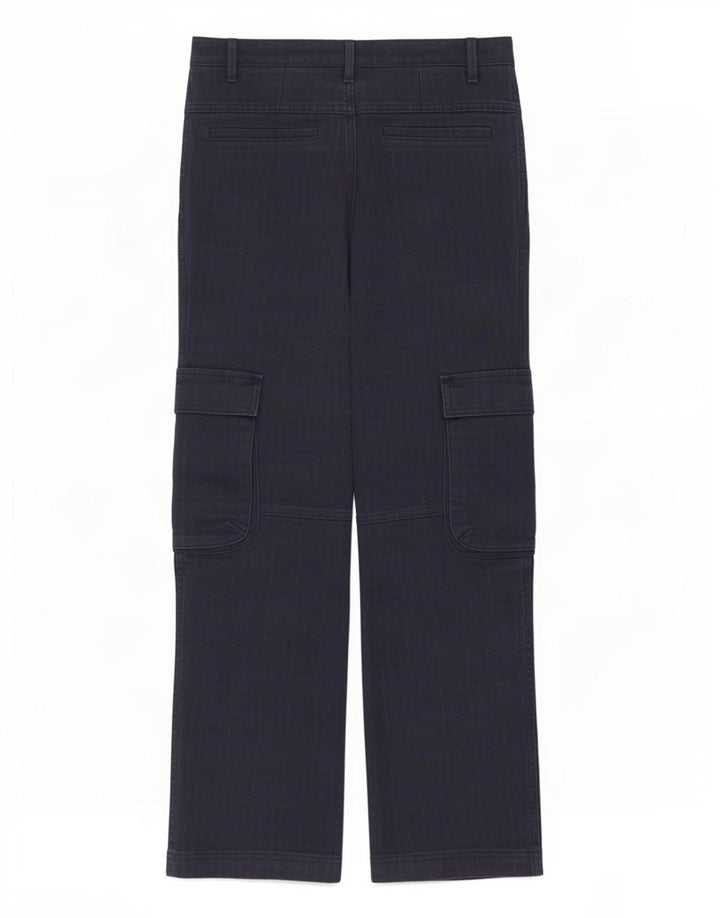 Calça cargo reta feminina Zara médio W28 L28 azul marinho xadrez