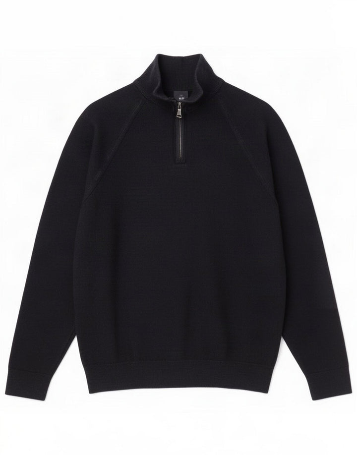 Suéter masculino Marks & Spencer com zíper e gola média azul marinho manchado