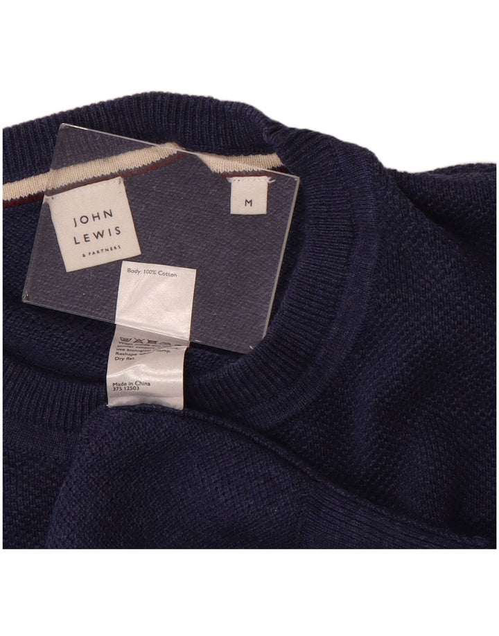 Suéter masculino John Lewis com gola redonda, algodão azul marinho médio