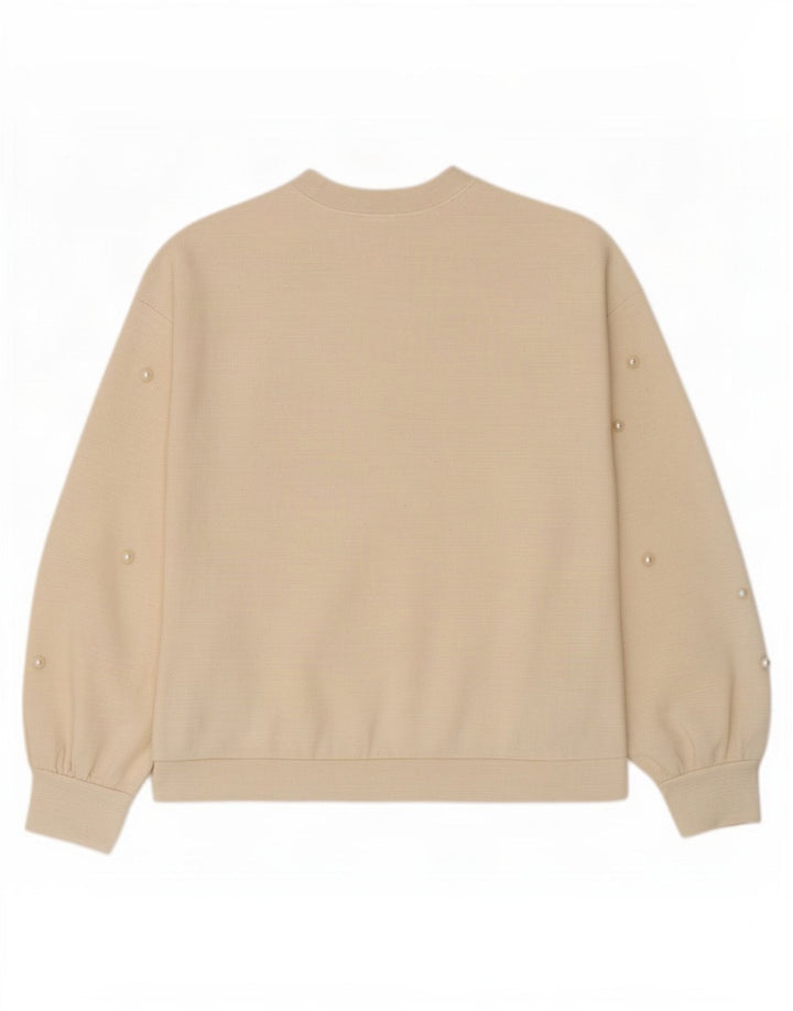 Top feminino Zara manga comprida UK 12 médio off white poliéster
