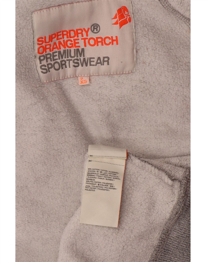 SUPERDRY moletom feminino com capuz e ajuste solto gráfico UK 4 2XS algodão cinza