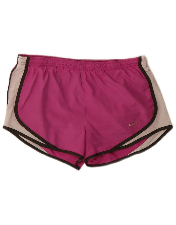 Shorts esportivos femininos Nike Dri Fit UK 14 poliéster colorblock rosa médio