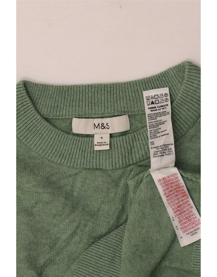 Suéter feminino Marks & Spencer com gola redonda, Reino Unido 10, pequeno, verde, poliéster