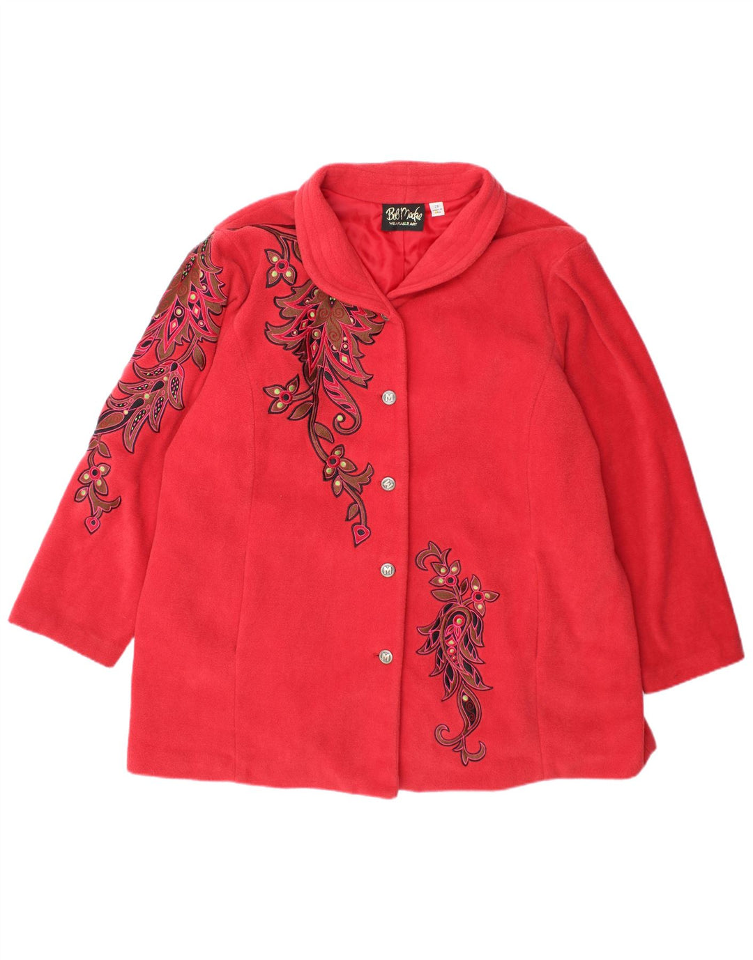 Sobretudo feminino de lã com ajuste solto BOB MACKIE Reino Unido 20 2XL poliéster floral vermelho