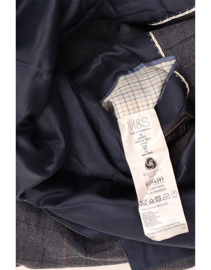 Jaqueta blazer masculina de 2 botões Marks & Spencer UK 42 XL azul xadrez lã