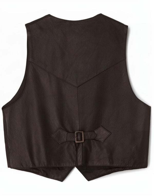 Colete de couro masculino vintage médio preto