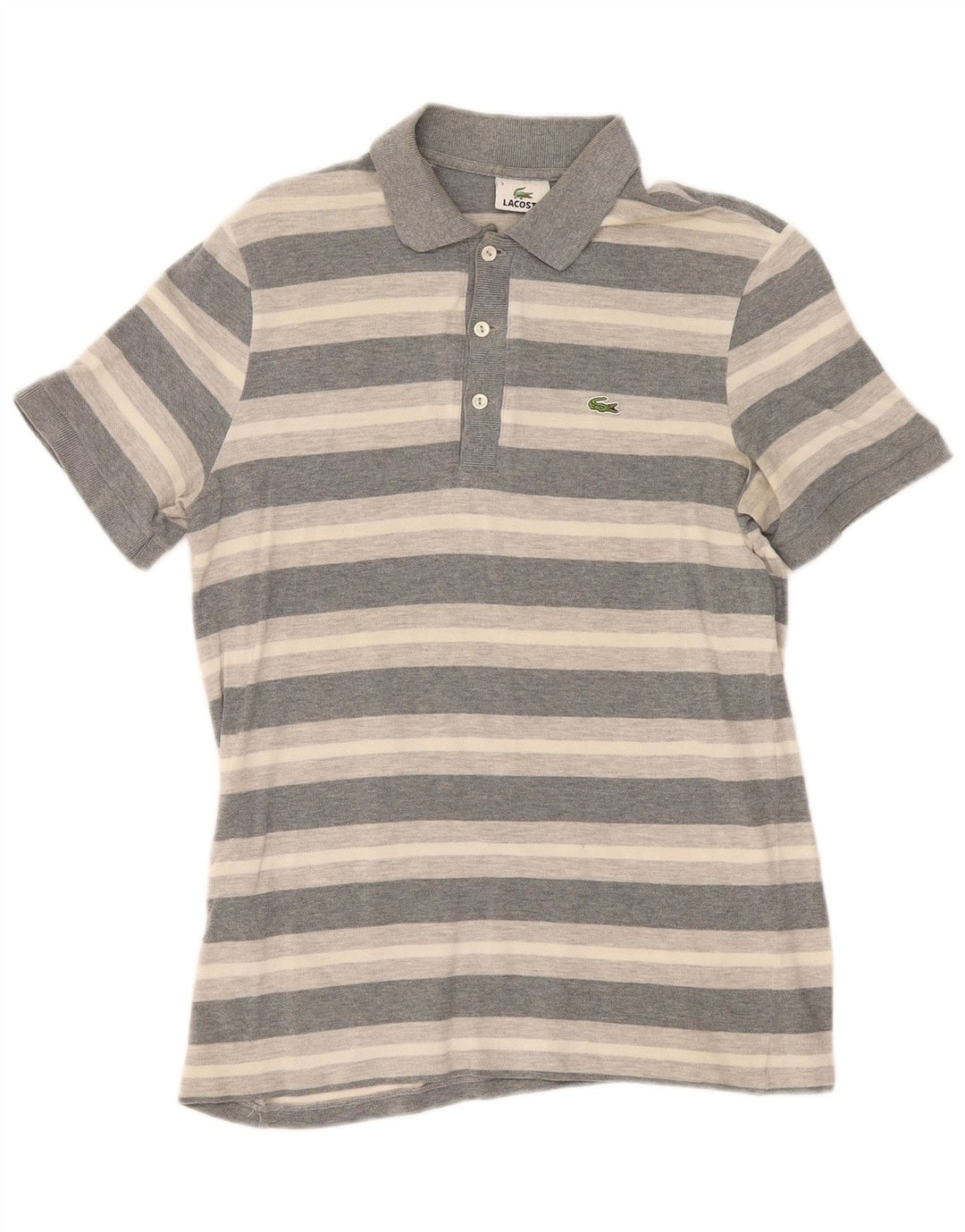 Camisa polo masculina Lacoste tamanho 3 pequeno algodão listrado cinza