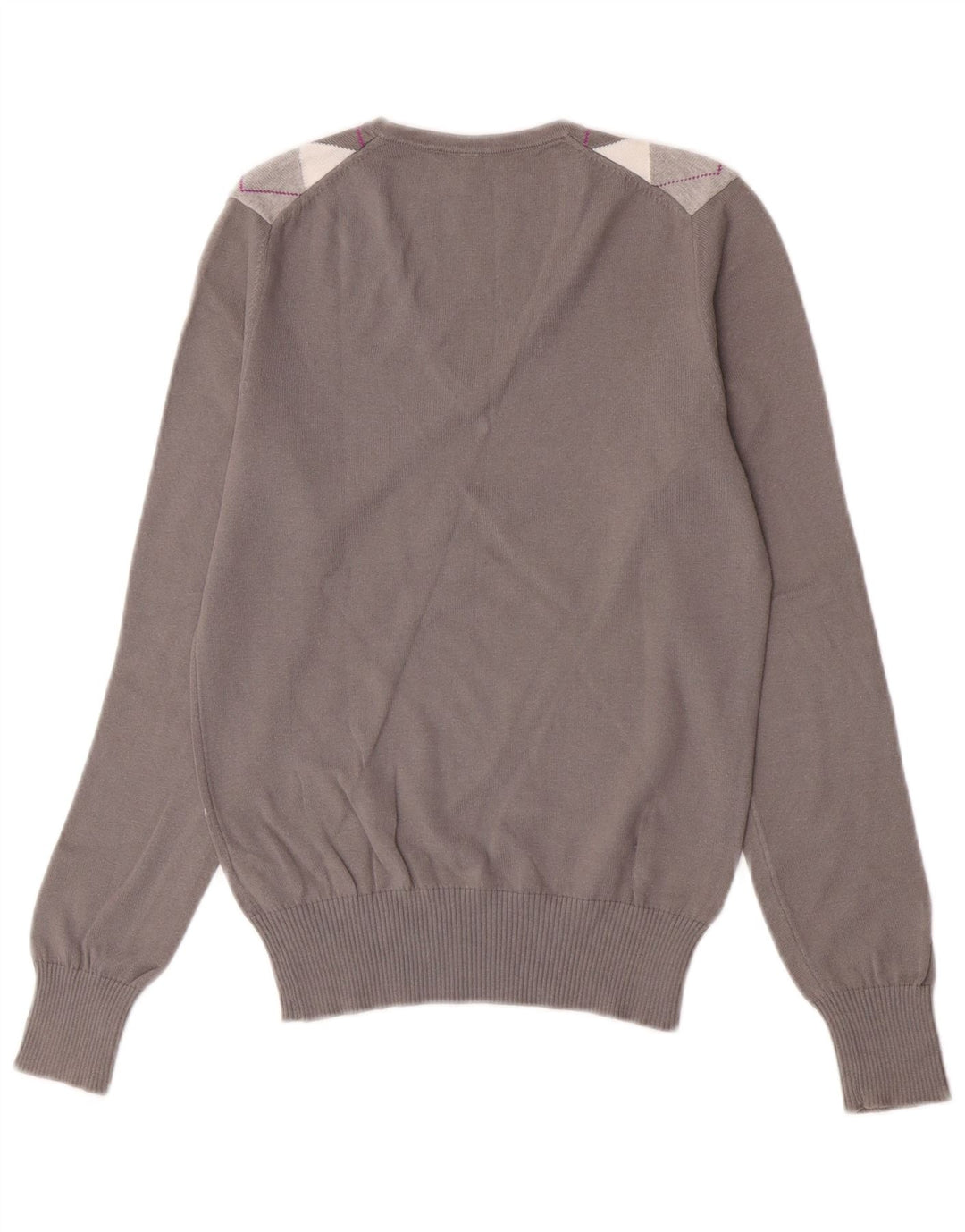 Suéter feminino Benetton com decote em V Reino Unido 10 pequeno cinza Argyle / diamante