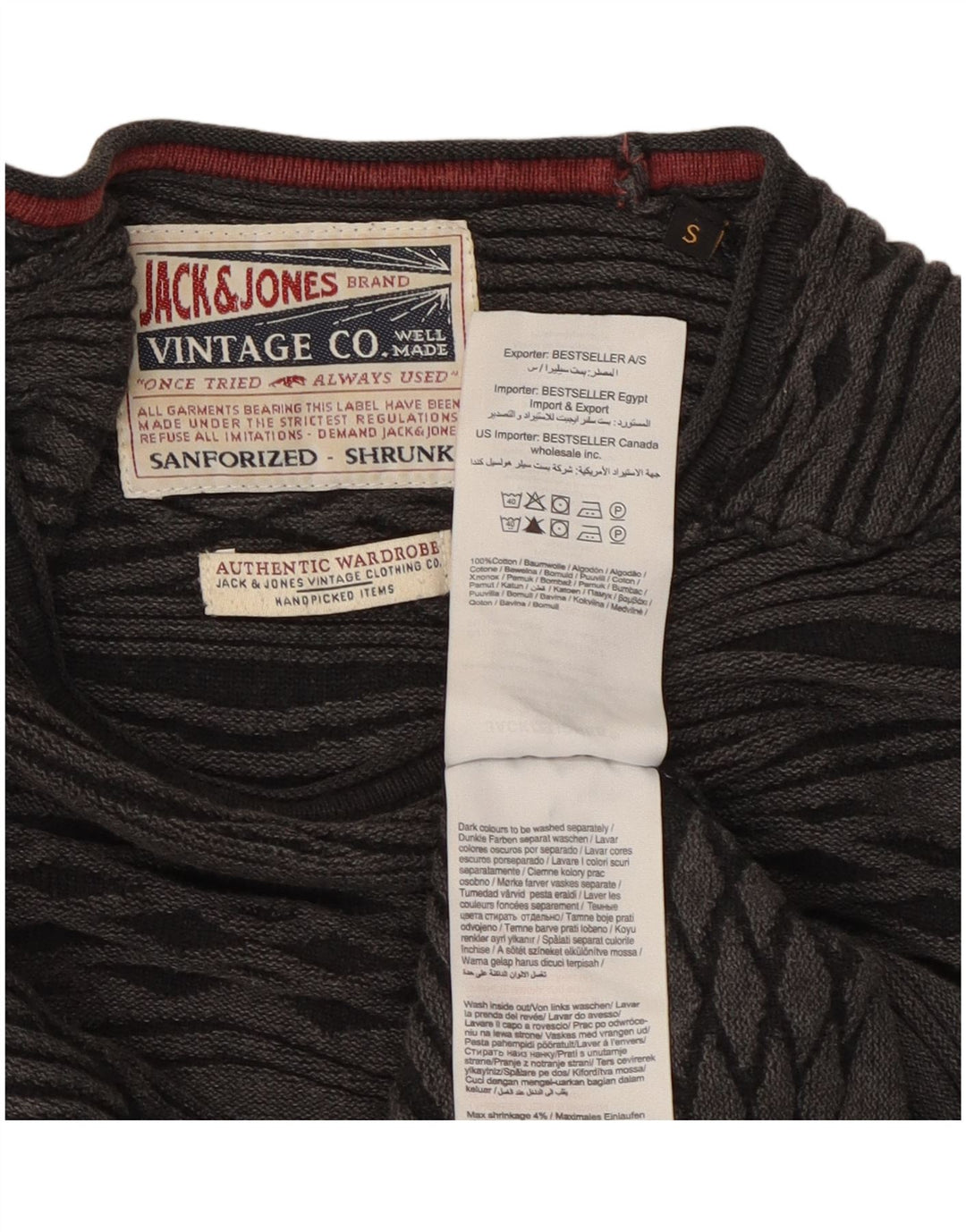 Suéter masculino Jack & Jones com gola redonda e algodão pequeno cinza Argyle/Diamante