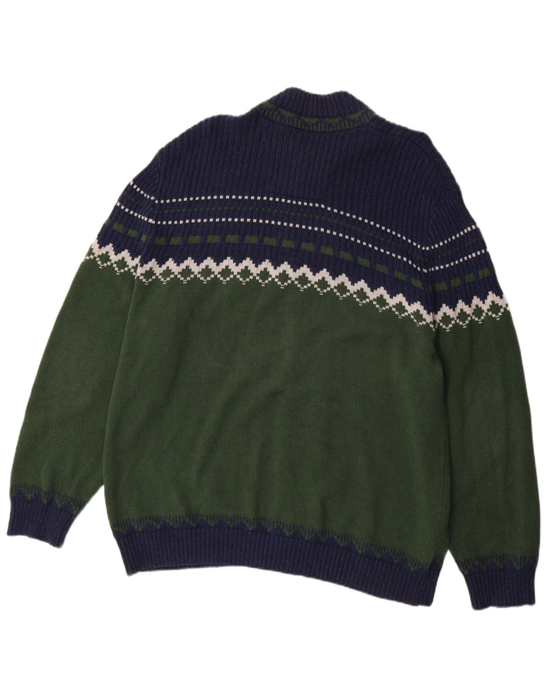 Suéter cardigã masculino Nautica 2XL cáqui Fair Isle algodão