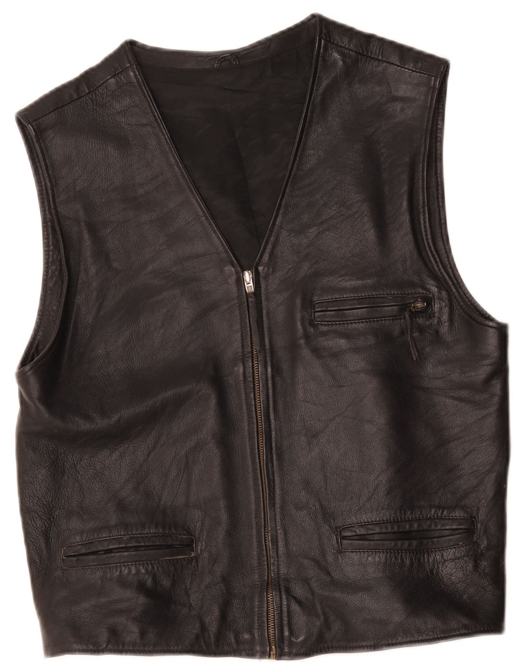 Colete de couro masculino vintage UK 36 pequeno preto