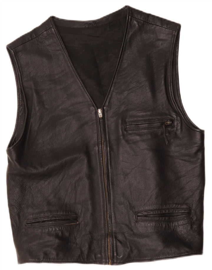 Colete de couro masculino vintage UK 36 pequeno preto