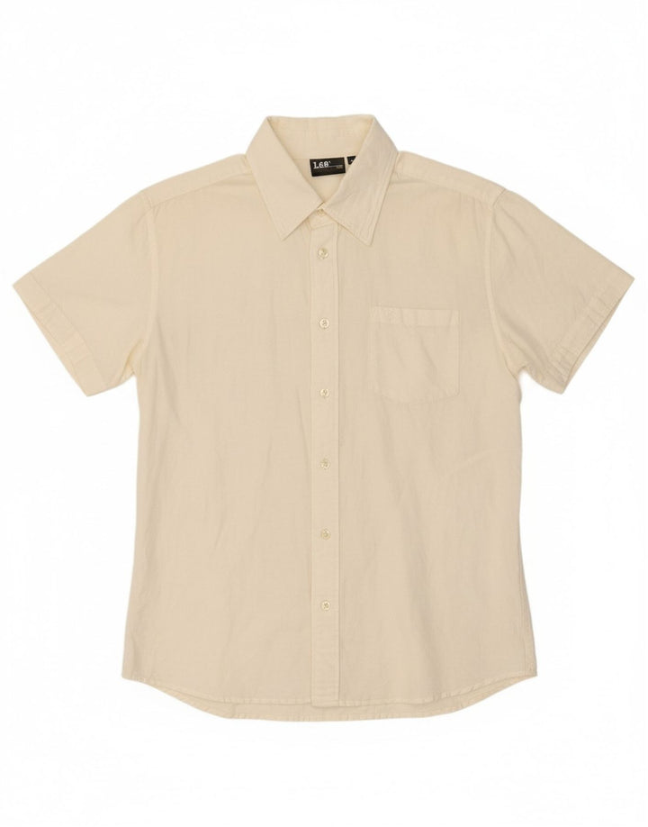 Camisa masculina de manga curta LEE, linho branco médio