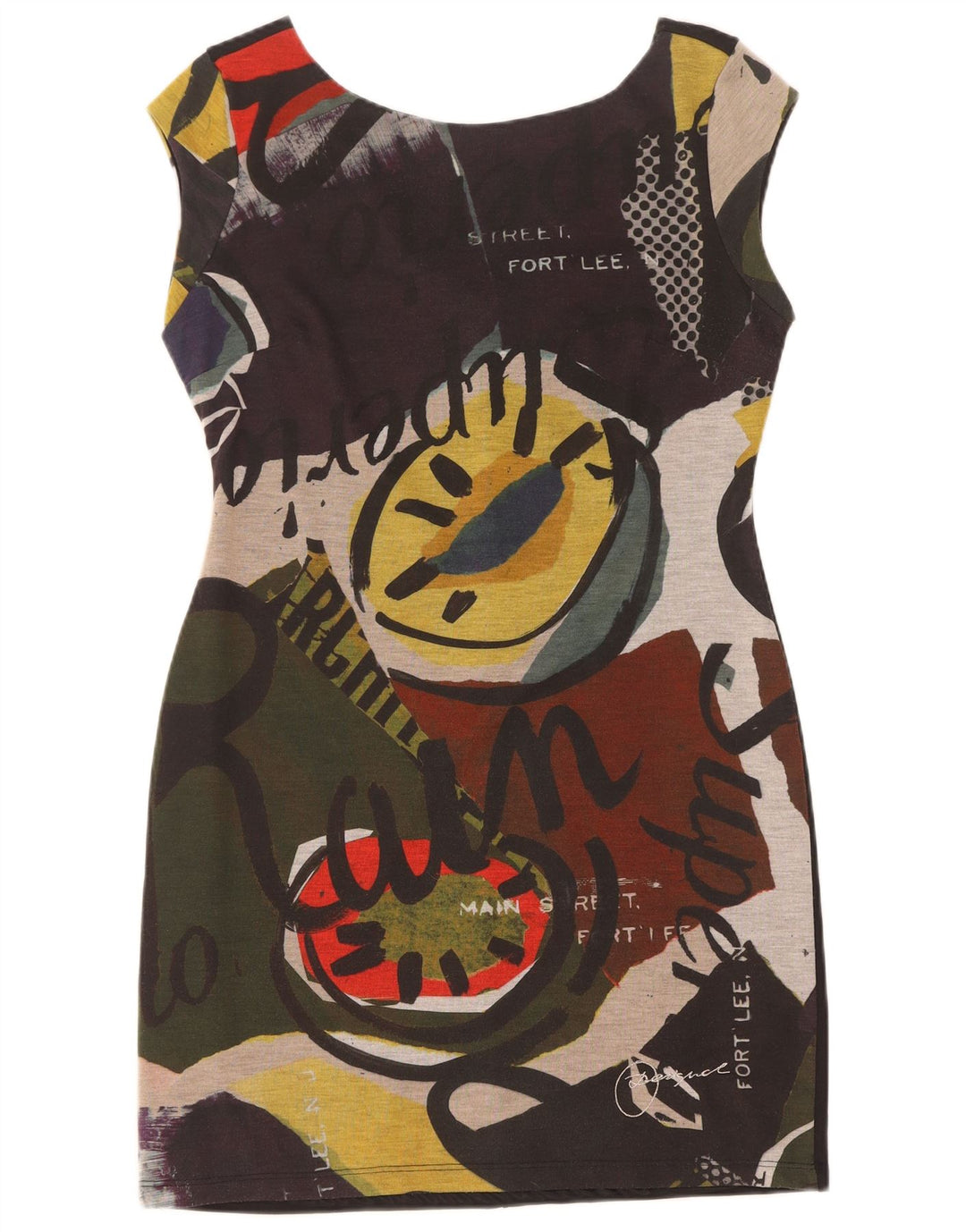 Vestido feminino Desigual com bainha gráfica UK 14 grande multicolorido