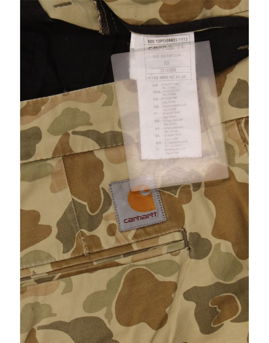 Bermuda masculina CARHARTT Chino Shorts W32 médio cáqui algodão camuflado