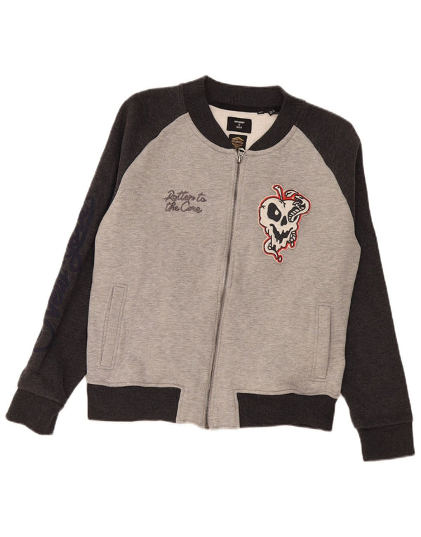 Superdry Womens Graphic Tracksuit Top Jacket UK 14 Grande Bloco de cores cinza