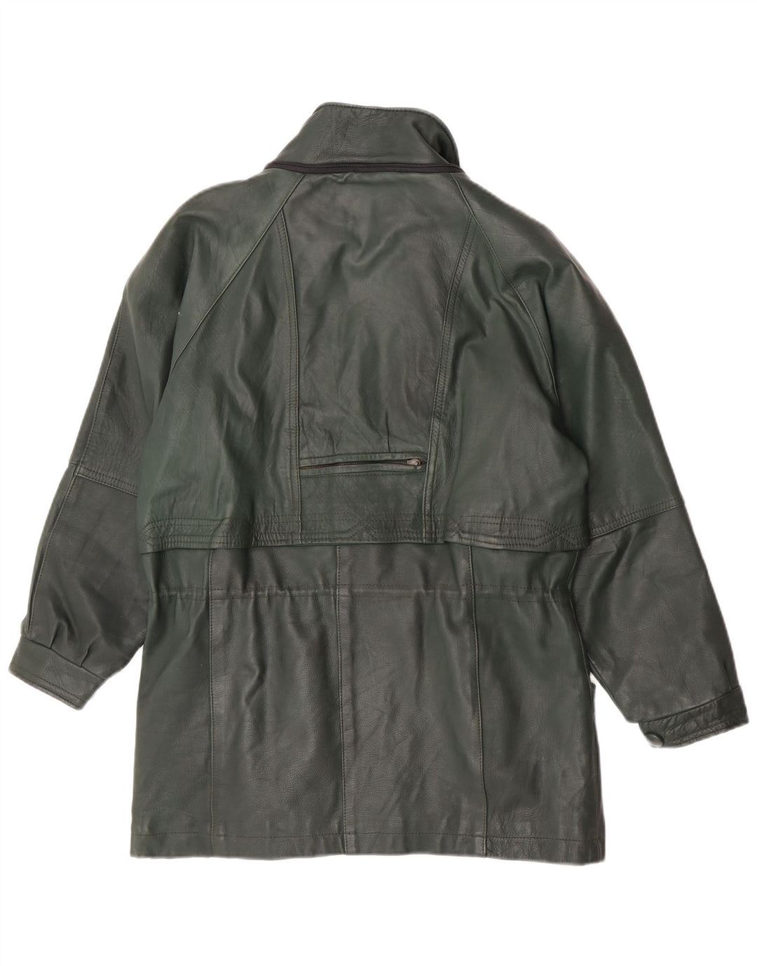 Casaco de couro feminino vintage folgado Reino Unido 14 verde médio retrô