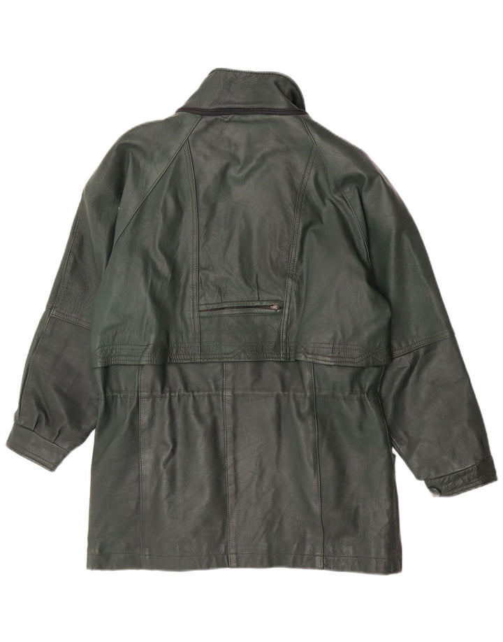 Casaco de couro feminino vintage folgado Reino Unido 14 verde médio retrô