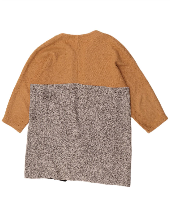 Zara Suéter Cardigan Aberto Feminino Reino Unido 14 Poliéster Colourblock Bege Médio