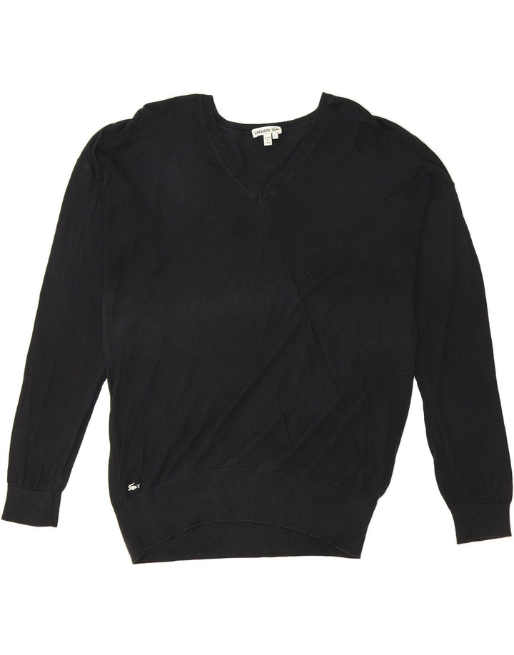 LACOSTE Mens V-Neck Jumper Sweater Large Black Silk Vintage Lacoste and Second-Hand Lacoste from Messina Hembry 