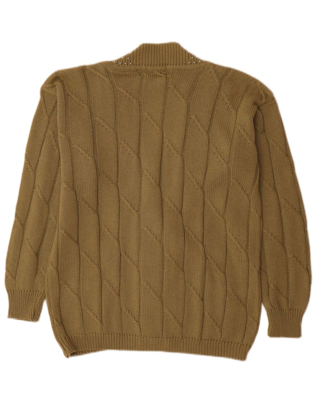 Suéter cardigã feminino vintage Reino Unido 14 algodão cáqui médio