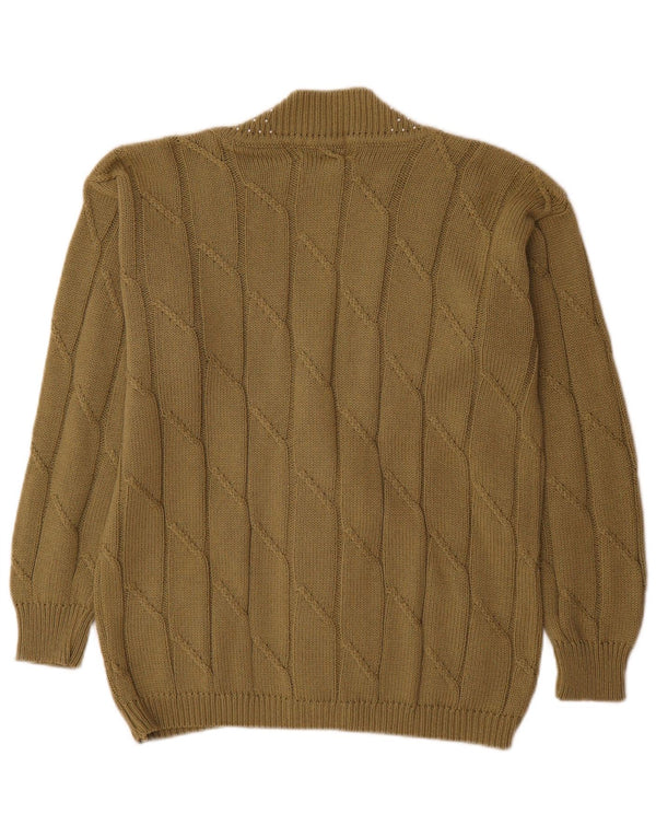 Suéter cardigã feminino vintage Reino Unido 14 algodão cáqui médio