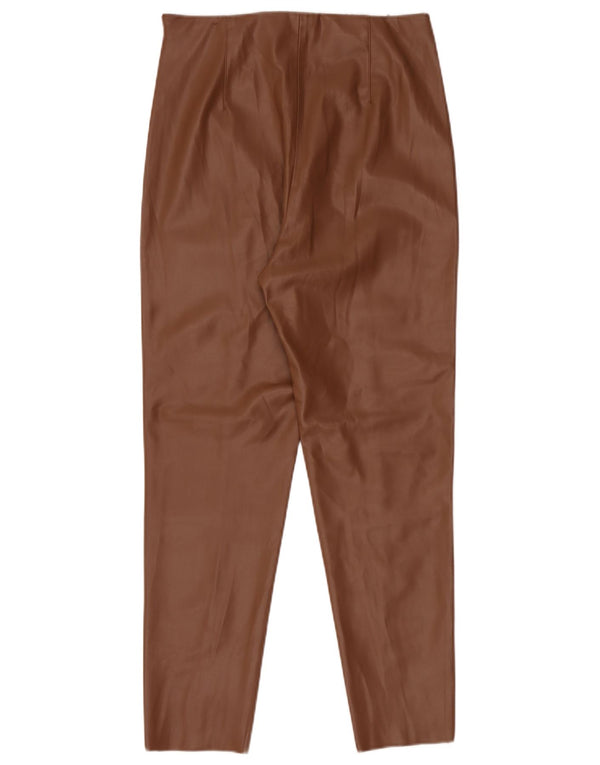 Calça feminina Zara cintura alta justa de couro sintético grande W30 L27 marrom