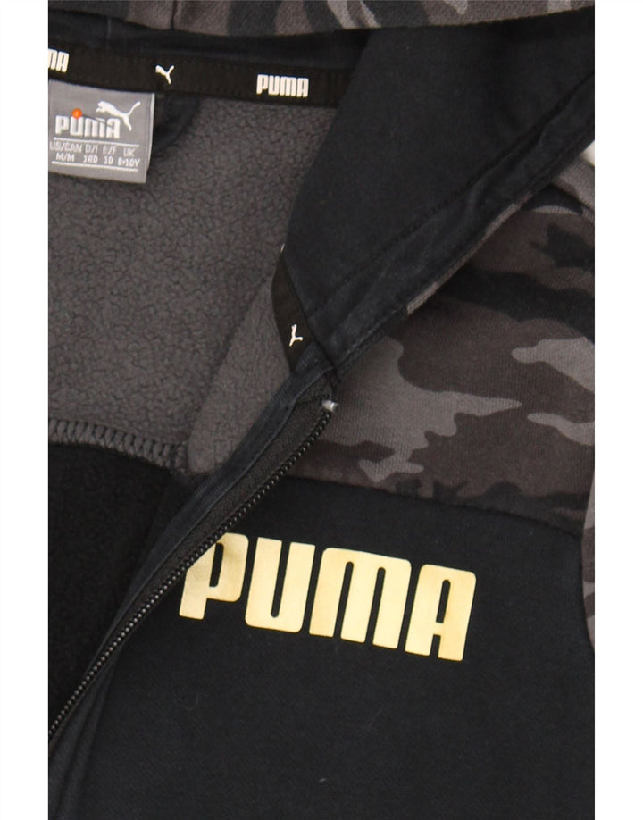PUMA Boys Graphic Zip Hoodie Sweater 9-10 Years Grey Camouflage Cotton Vintage Puma and Second-Hand Puma from Messina Hembry 