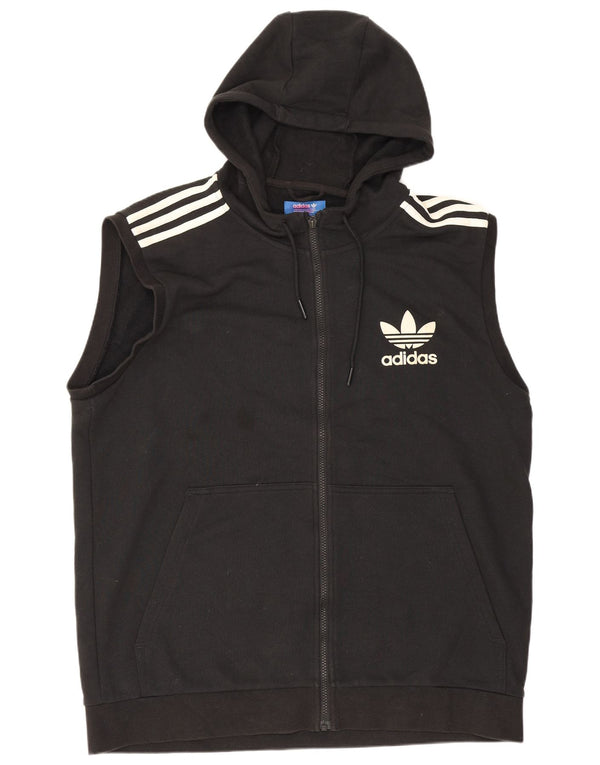 Adidas masculino sem mangas zip moletom com capuz XL algodão preto