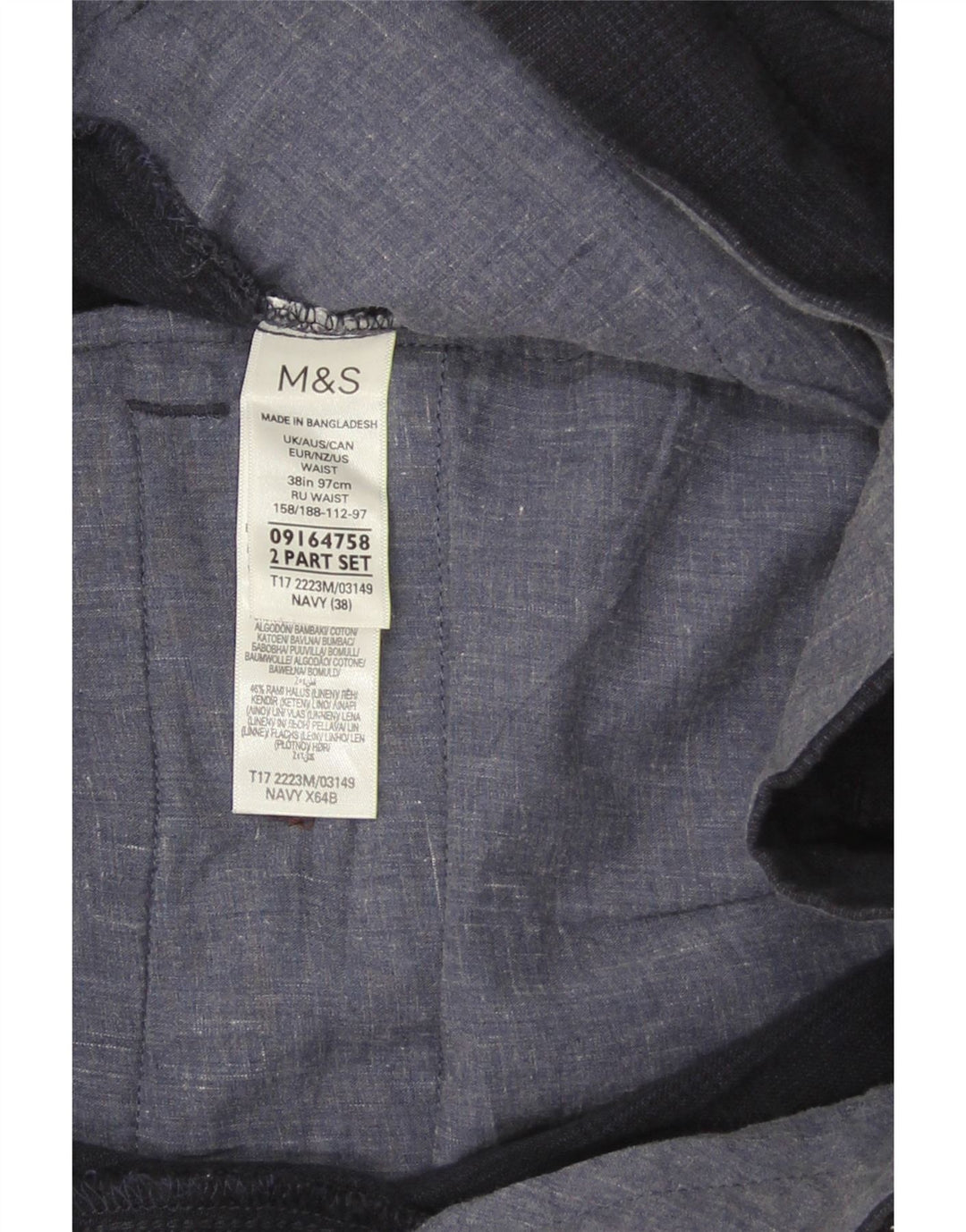 Shorts Chino Masculino Marks & Spencer W38 XL Azul Marinho Algodão