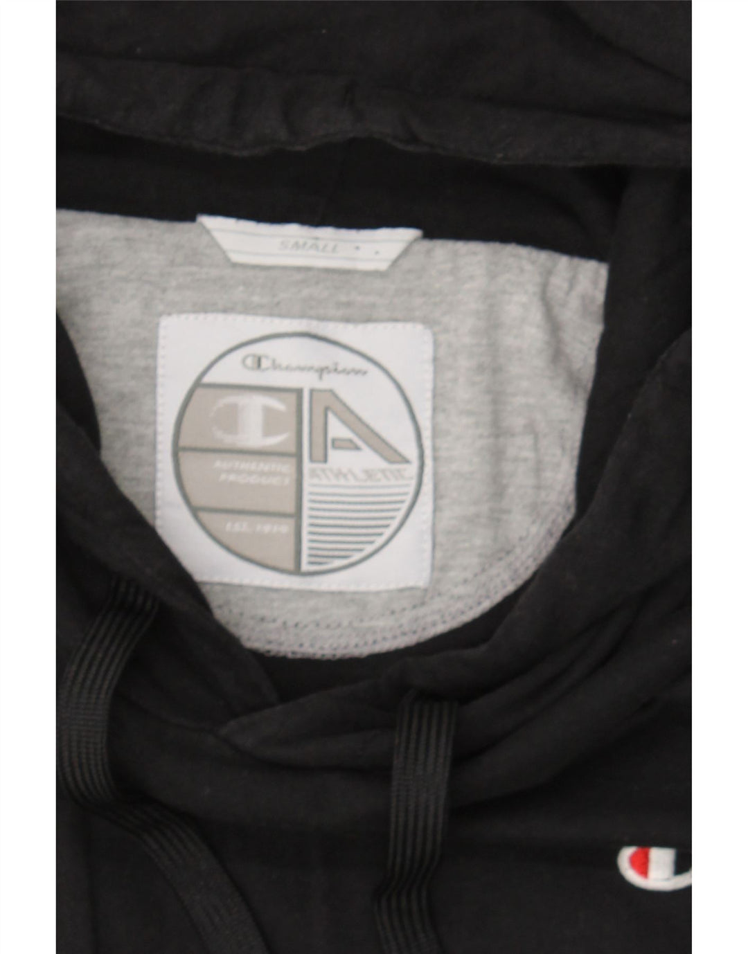 CHAMPION Mens Hooded Top Long Sleeve Small Black Cotton Vintage Champion and Second-Hand Champion from Messina Hembry 