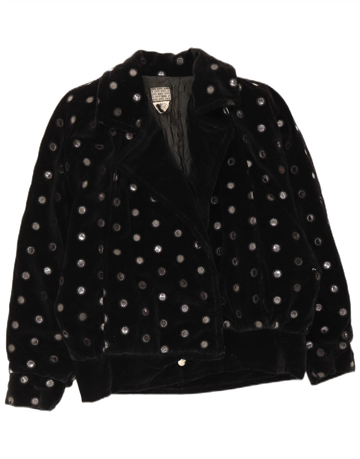 Jaqueta bomber de veludo vintage feminina de grandes dimensões Reino Unido 10 pequenas bolinhas pretas