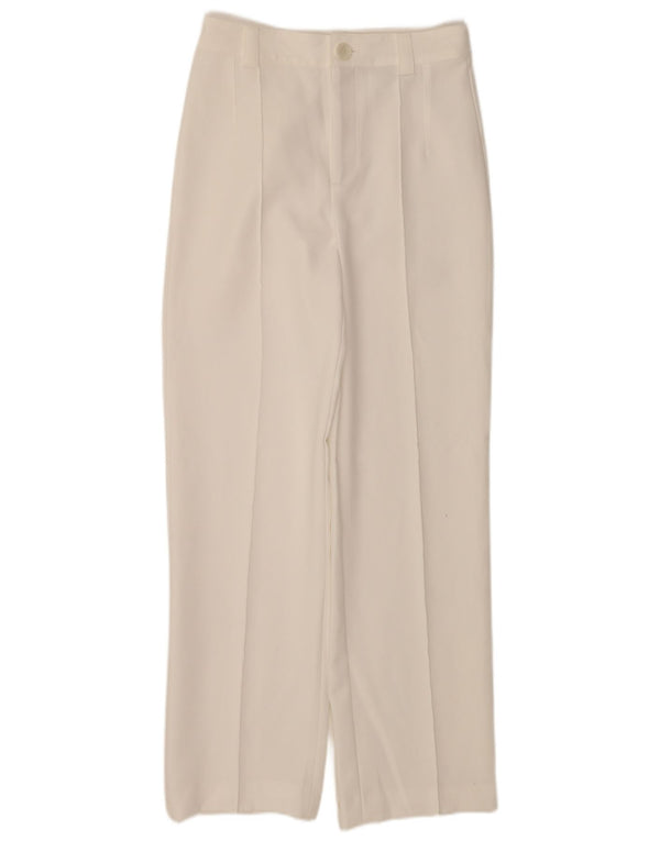 Zara Calça feminina reta casual pequena W26 L32 poliéster branco