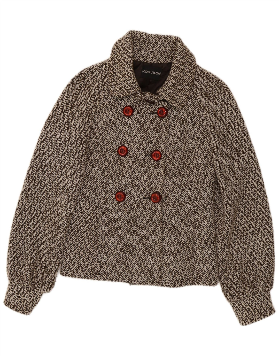 Kor@Kor Pea Coat feminino IT 44 poliéster espinha de peixe marrom médio